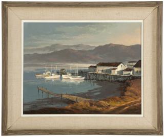 Appraisal: John Frederick Hannah ''Morning In Bodega'' docked boats in a