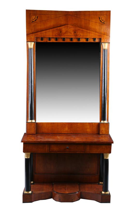 Appraisal: BIEDERMEIER EBONIZED MIRROR AND CONSOLE th century fruitwood In two