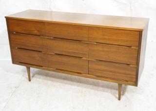 Appraisal: American Modern Walnut Drawer Credenza Dresser Recessed horizontal pulls raised