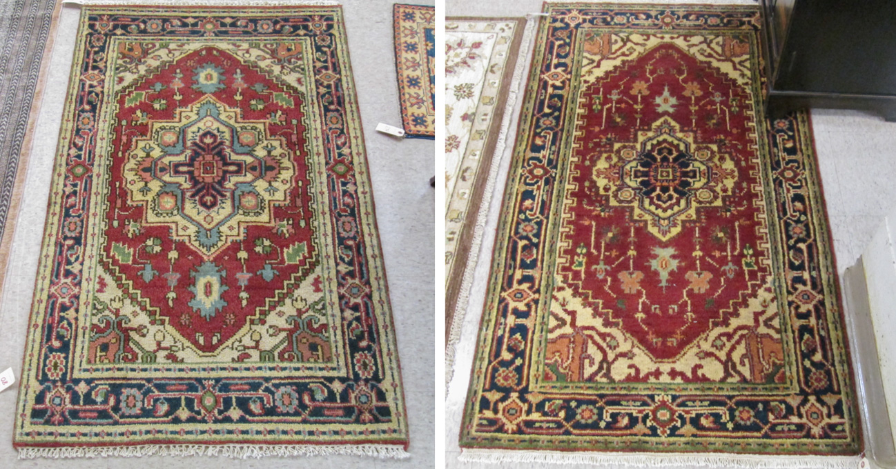 Appraisal: TWO SIMILAR HAND KNOTTED ORIENTAL AREA RUGS Persian Serapi design