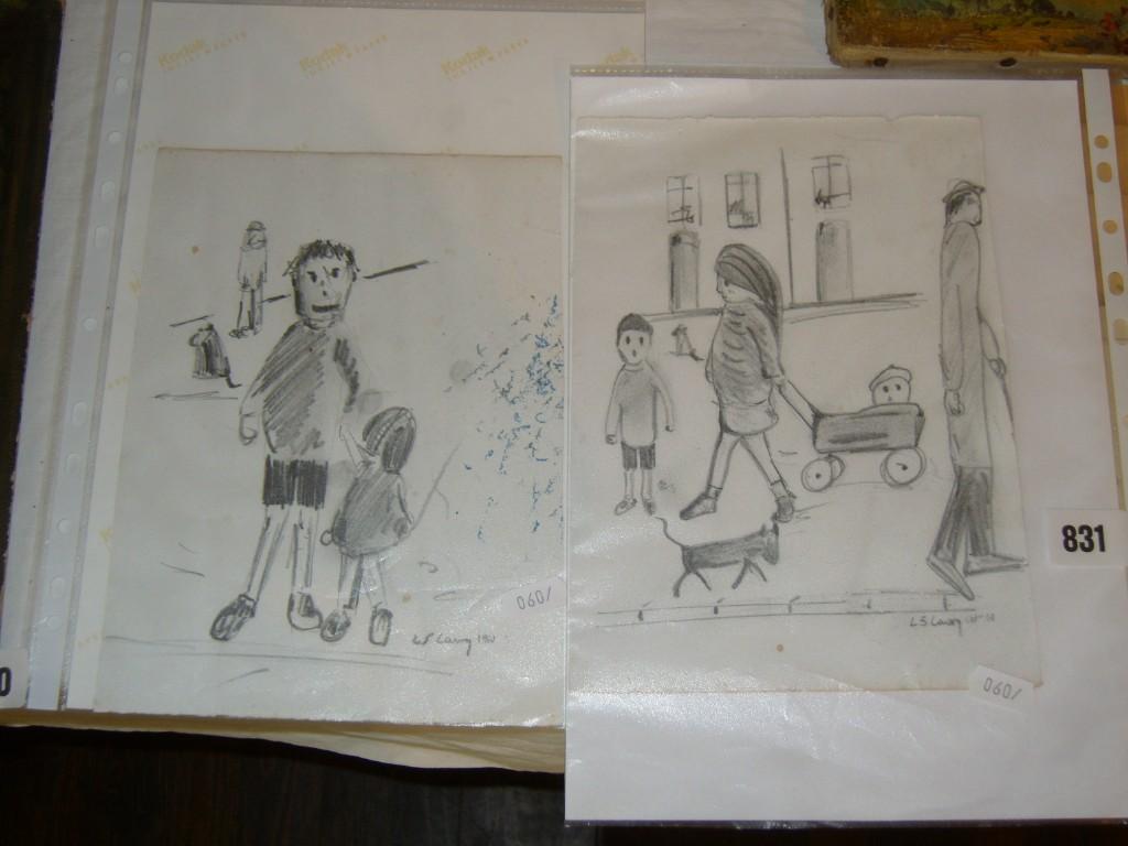 Appraisal: After Lowry - two pencil sketches on blotting paper two