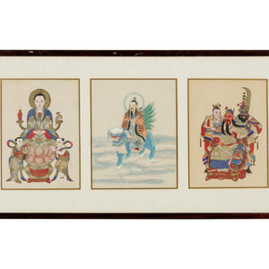 Appraisal: Three Chinese Ink and Color on Paper Paintings depicting Guanyin