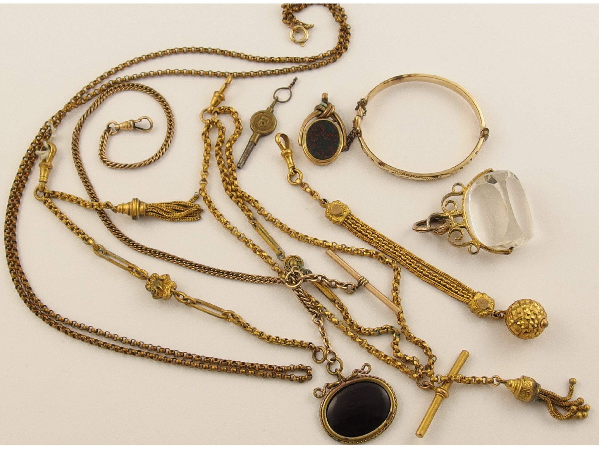 Appraisal: A collection of gold plated and costume jewellery Alberts fob