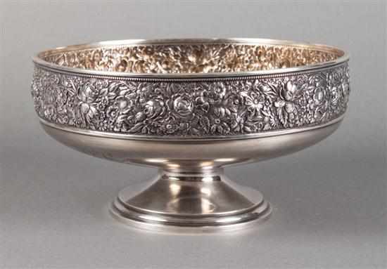 Appraisal: American repousse and florentined sterling silver pedestal bowl Whiting circa