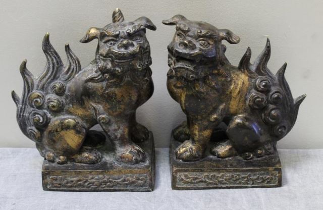 Appraisal: Pair Of Chinese Bronze Foo Dogs Excellent detail and weight