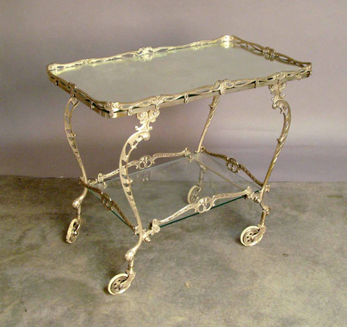 Appraisal: Silver plated tea cart h w d