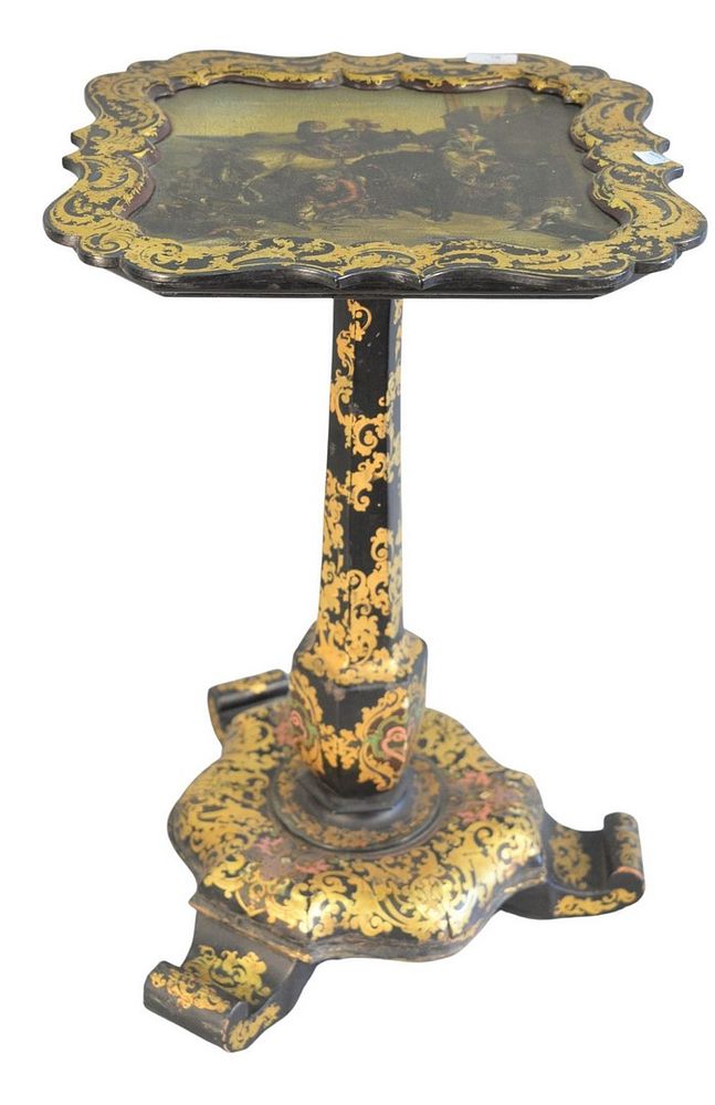 Appraisal: Victorian Ebonized Stand with gilt stenciling and hand painted top