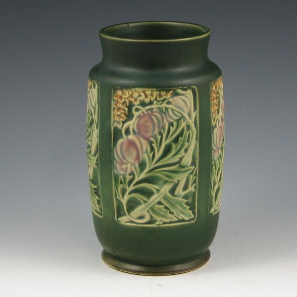 Appraisal: Roseville Panel vase in green with floral and fruit mold