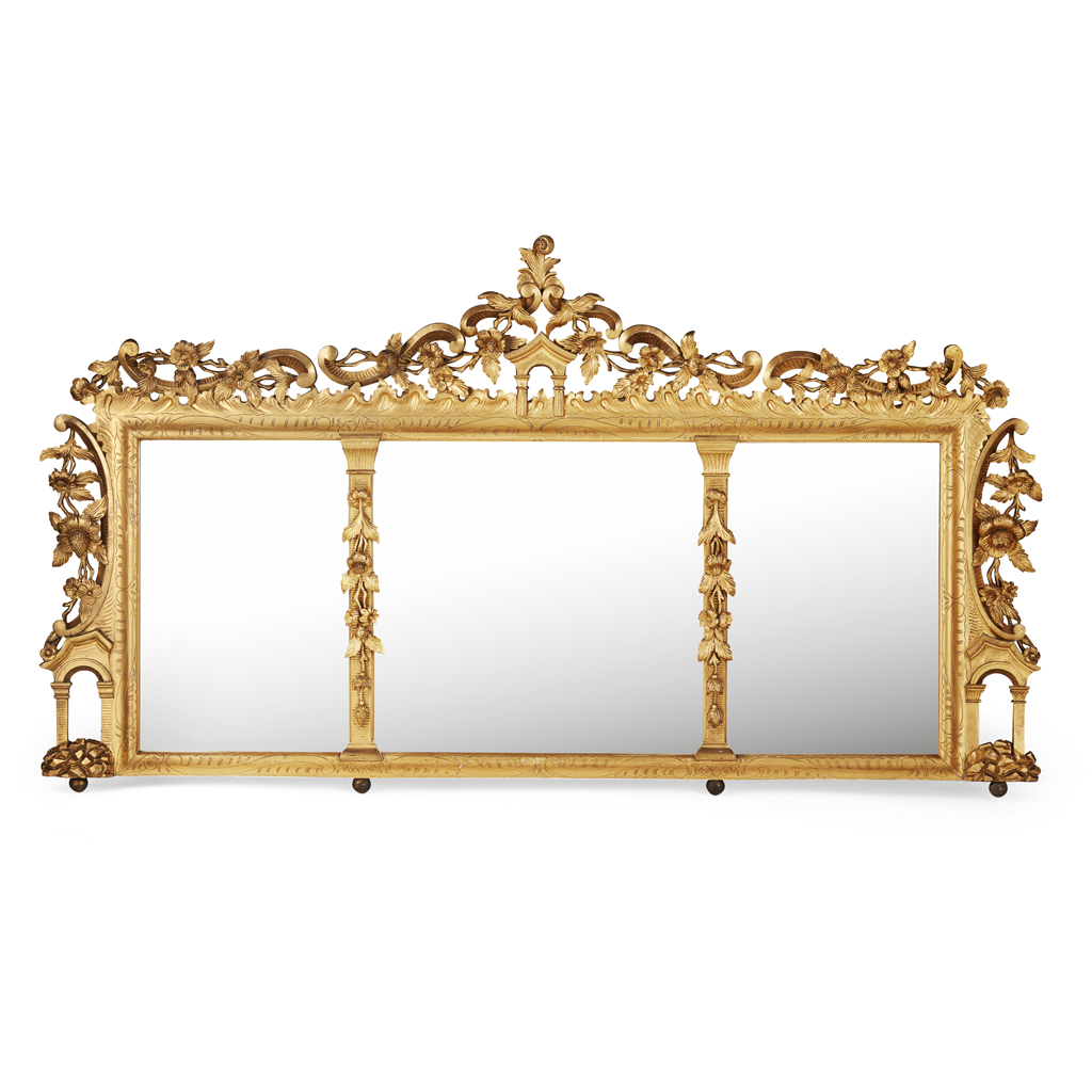 Appraisal: IRISH CARVED GILTWOOD TRIPLE OVERMANTLE MIRROR TH CENTURY in the