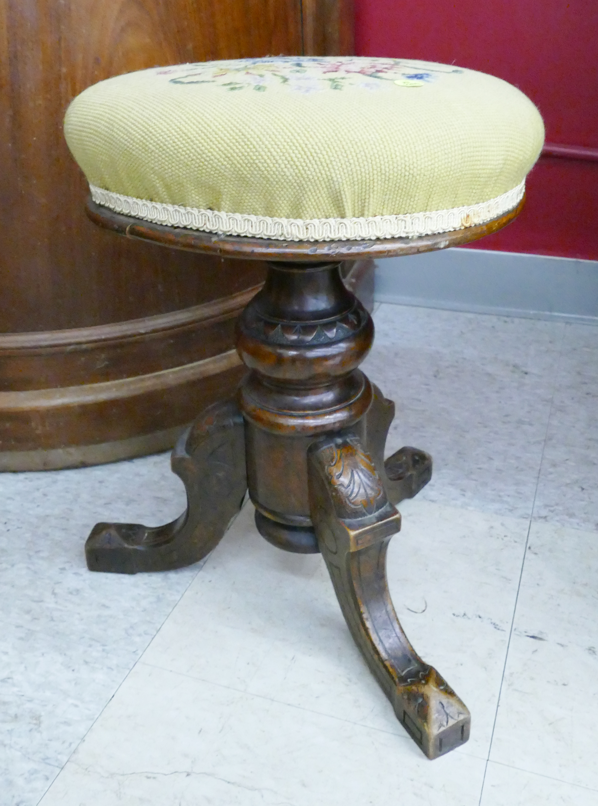 Appraisal: Antique English Needlework Covered Swivel Piano Stool- x ''