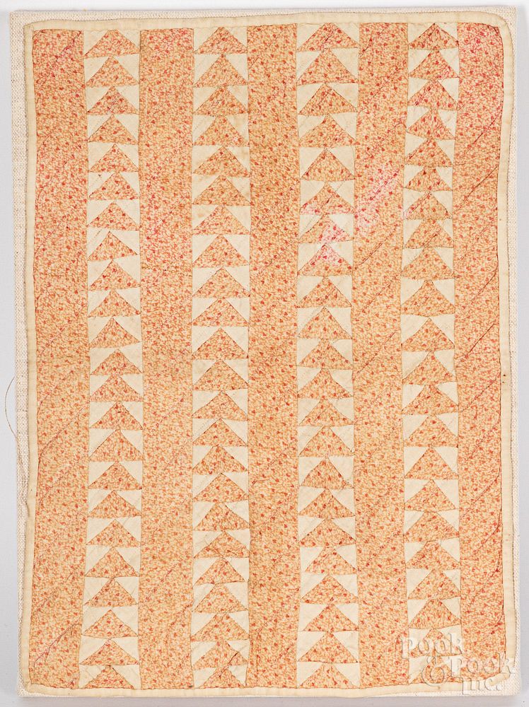 Appraisal: Flying geese doll quilt hooked panel Flying geese doll quilt