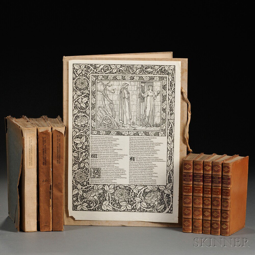 Appraisal: Chaucer Geoffrey c - Nine Volumes A Leaf from the