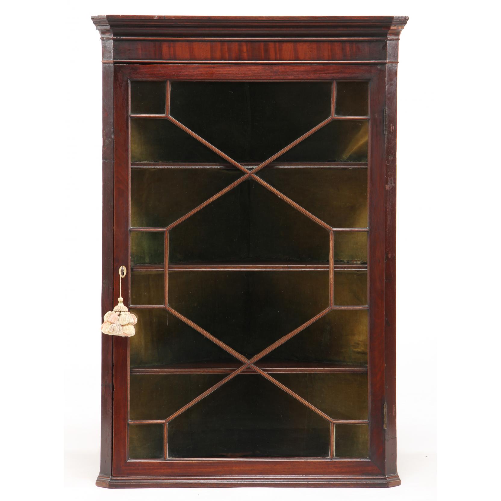 Appraisal: George III Inlaid Hanging Corner Cabinet late th century mahogany