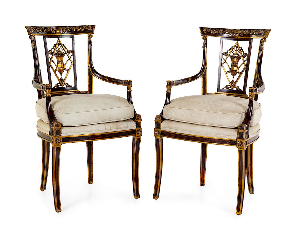 Appraisal: A Pair of Italian Painted Armchairs A Pair of Italian