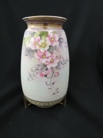 Appraisal: Nippon Handpainted Porcelain Vase floral tri-footed base gold trim signed