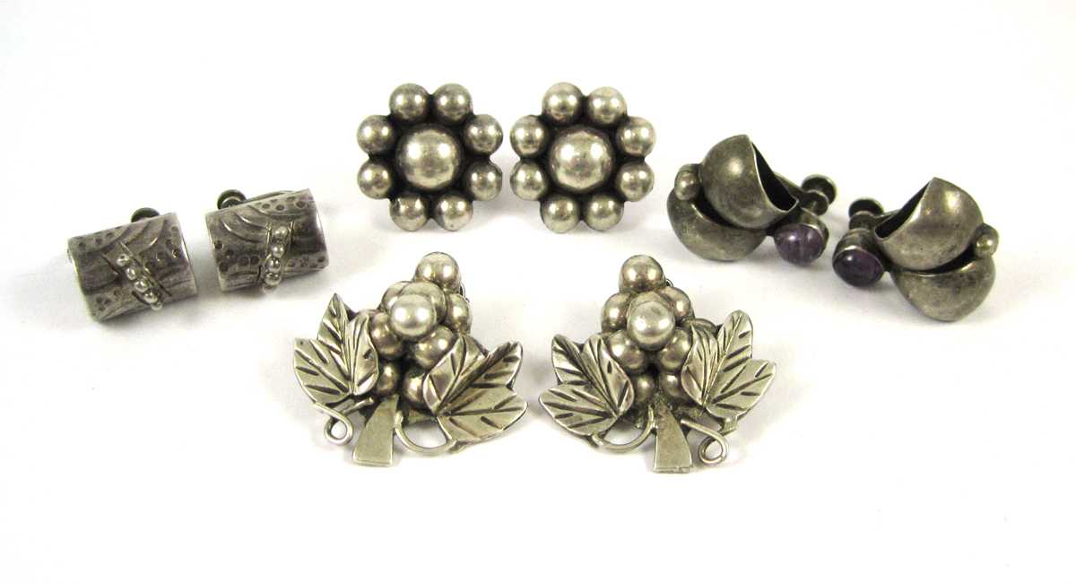 Appraisal: COLLECTION OF FOUR PAIRS OF MEXICO SILVER EARRINGS including three