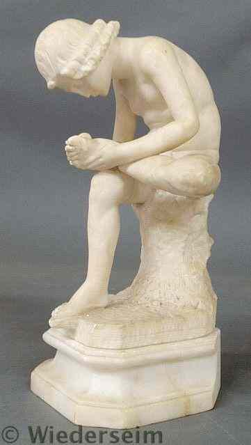 Appraisal: Carved alabaster statue Boy with Thorn also called Fedele or