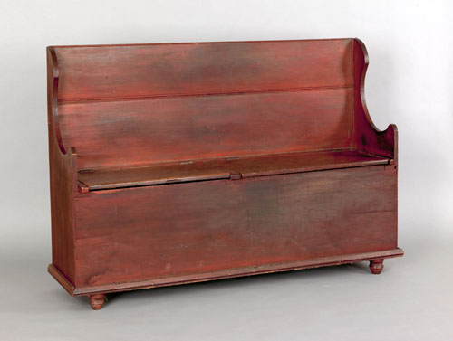 Appraisal: Pennsylvania painted poplar settle bench late th c with scalloped