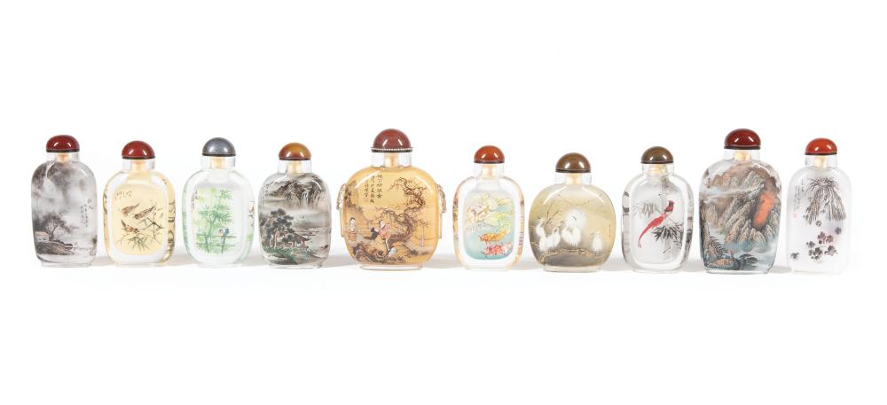 Appraisal: Ten Modern Inside Painted Glass Snuff Bottles by Xisan Academy