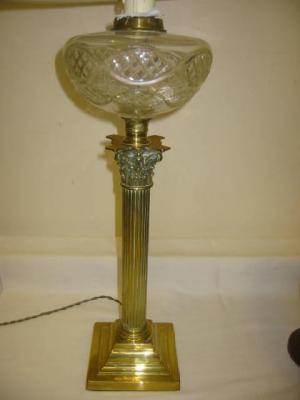 Appraisal: A VICTORIAN BRASS TABLE LAMP of Corinthian column form with