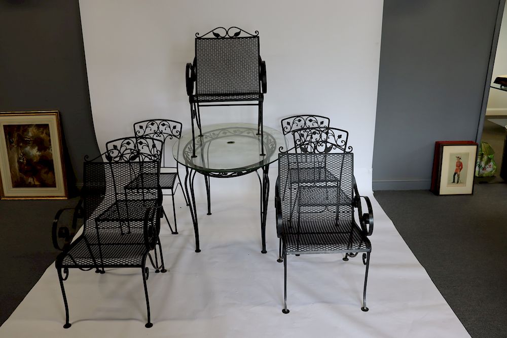 Appraisal: Black Iron Dining Set Together With Iron Arm chairs x