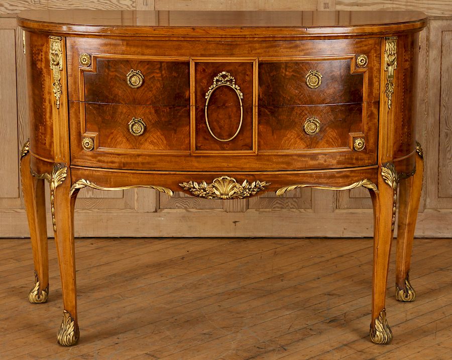 Appraisal: WALNUT LOUIS XVI STYLE BOW FRONT COMMODE C A walnut