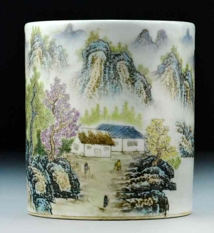 Appraisal: Chinese Porcelain Brushpot Attr To Zhang Zhi TangFinely enameled in