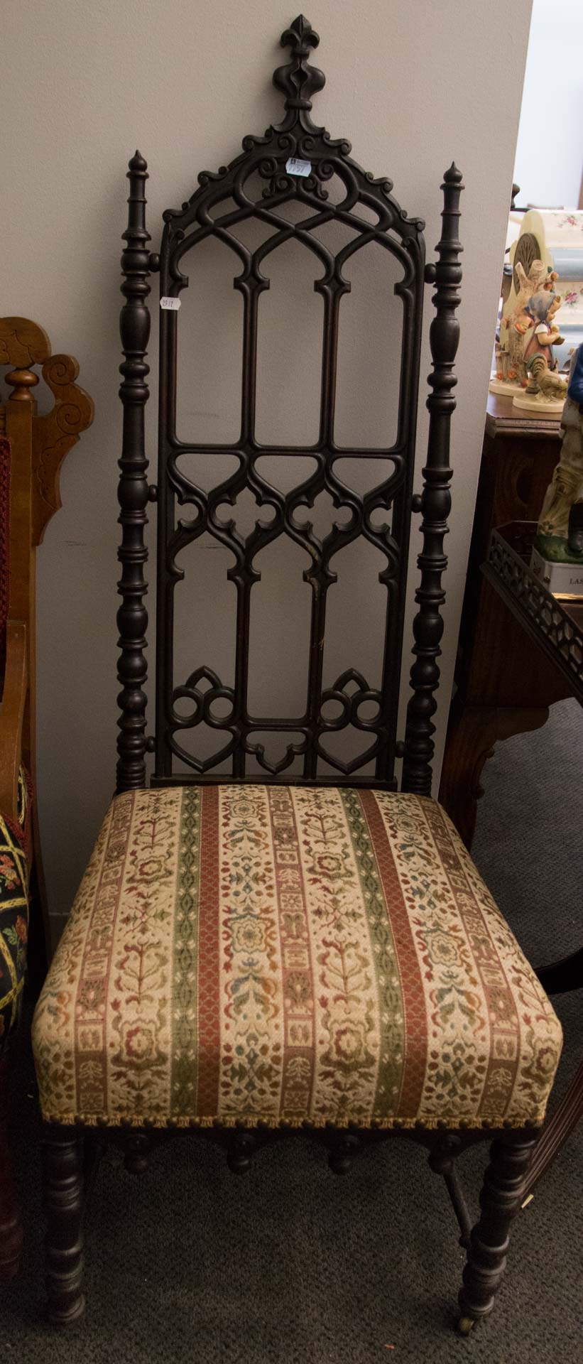 Appraisal: Gothic style turned wood upholstered hall chair