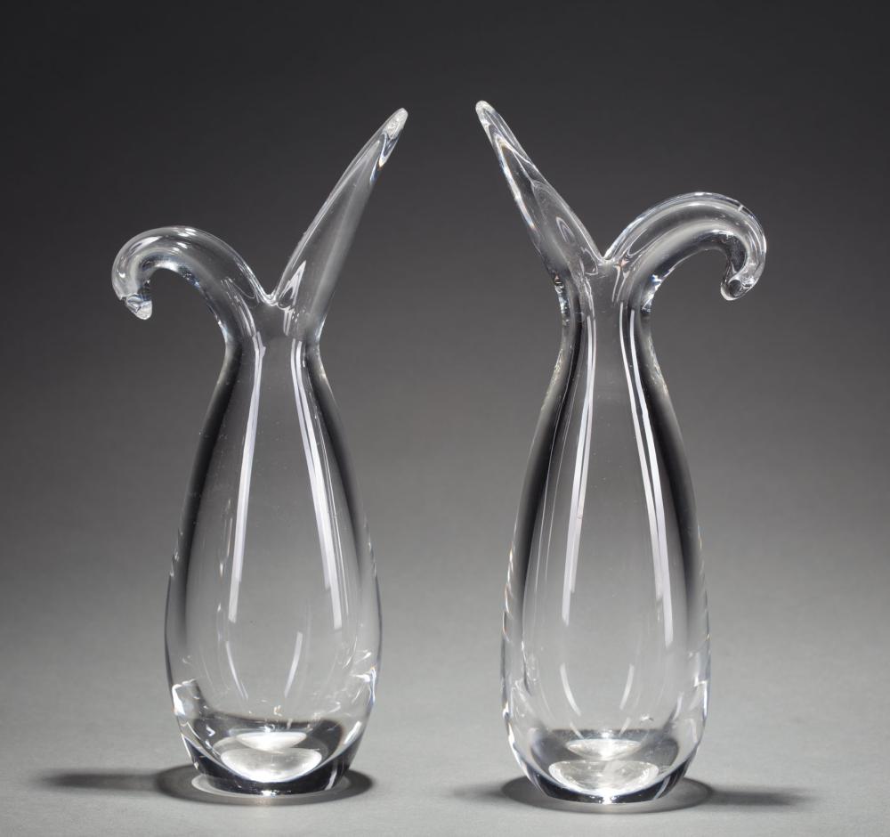 Appraisal: Pair of Vintage Steuben Glass Sheared Rim Vases etched marks