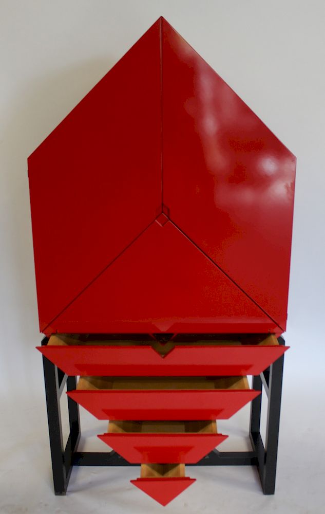 Appraisal: Vintage Red Lacquered Desk On Stand Great looker and great