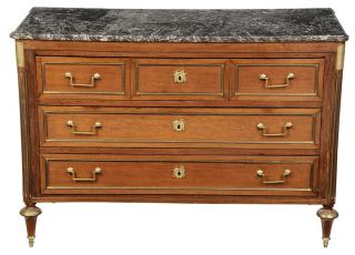 Appraisal: Directoire Mahogany Brass Mounted and Marble Top Commode French th