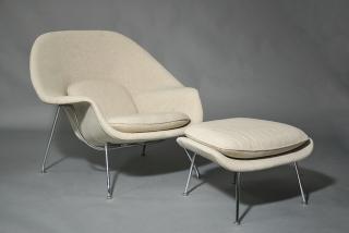 Appraisal: Eero Saarinen Chair and Ottoman Mid-Century Knoll Womb Chair and