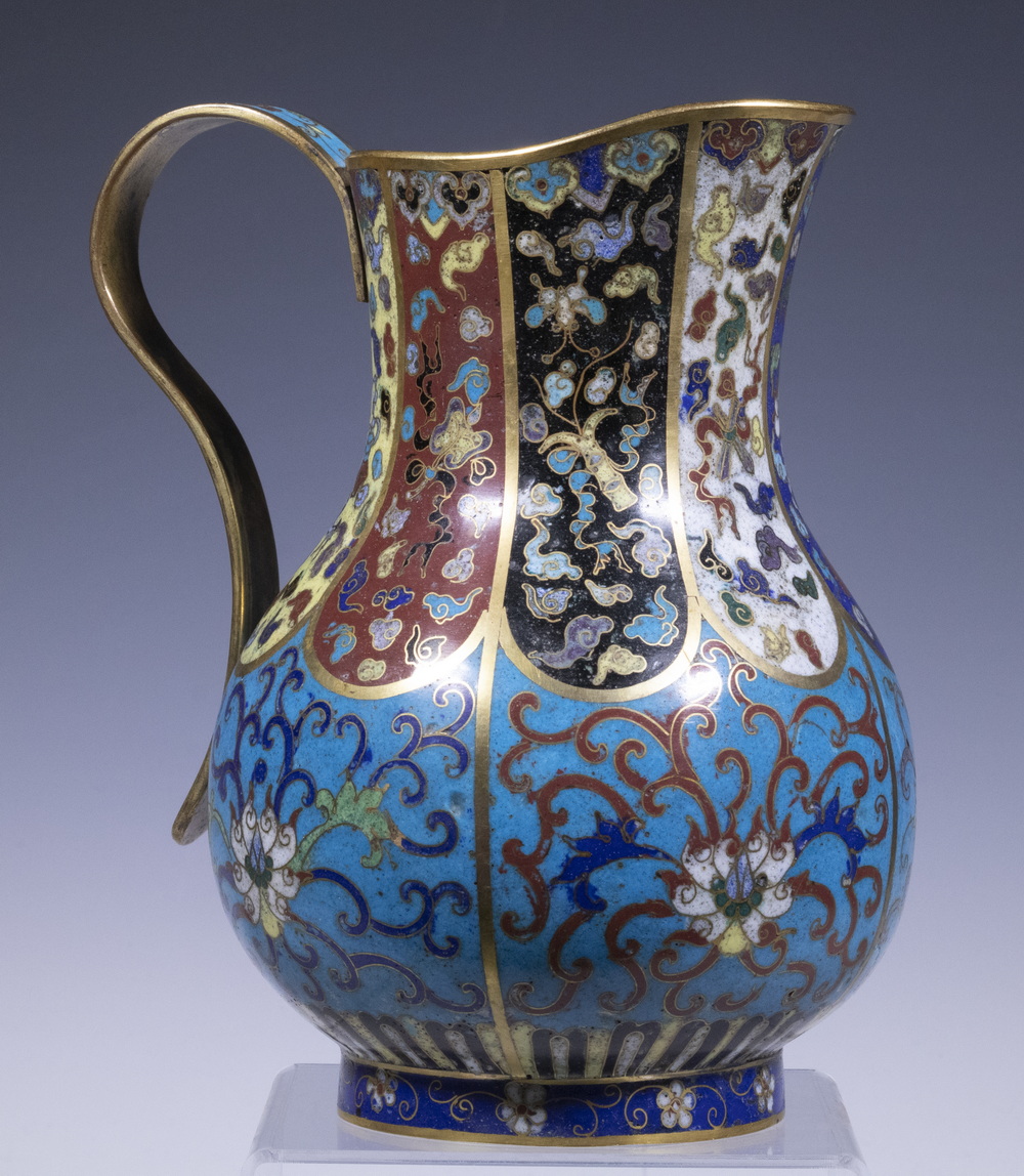 Appraisal: CHINESE CLOISONNE PITCHER th- th c Cloisonne Enamel Pitcher likely