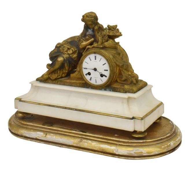 Appraisal: French mantel shelf clock late th c gilt metal female