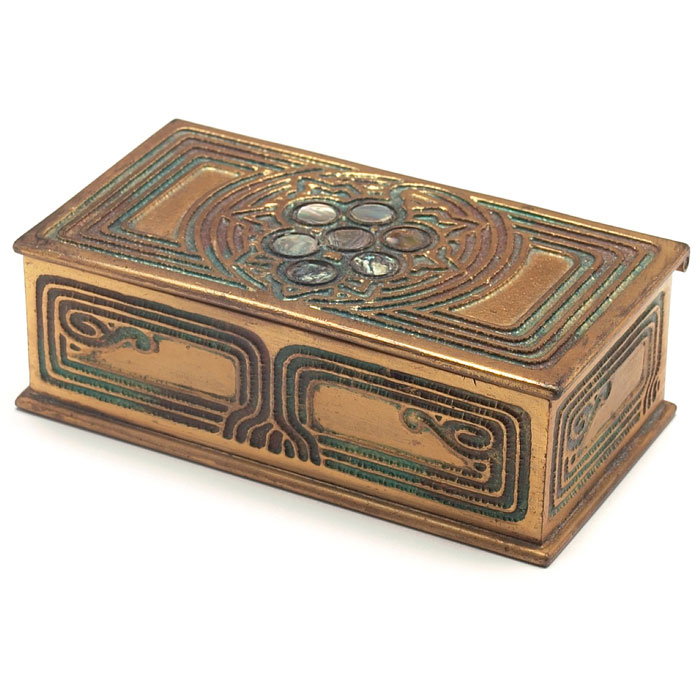 Appraisal: Tiffany Studios stamp box bronze with the Abalone pattern original