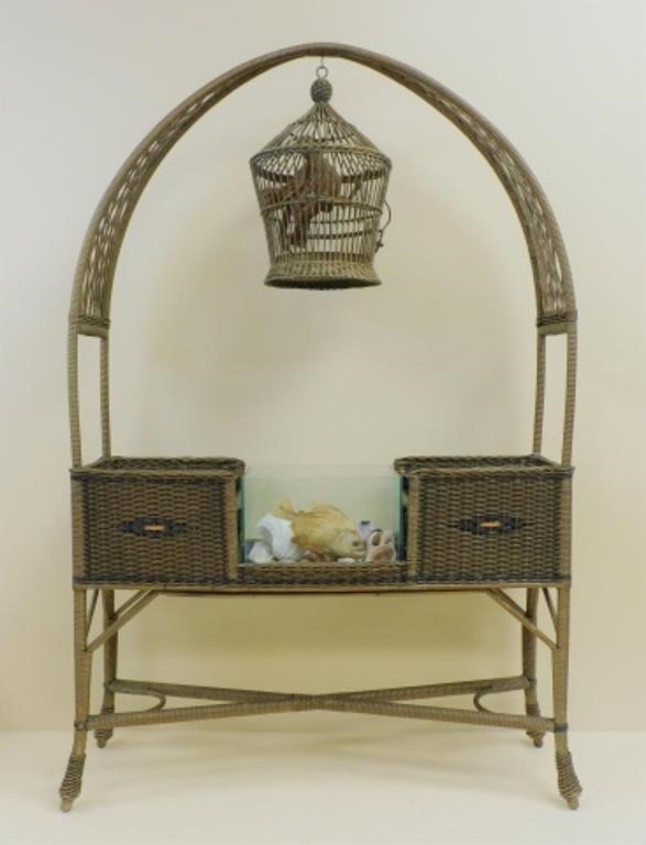 Appraisal: Arched top with bird cage and wicker bird Original factory