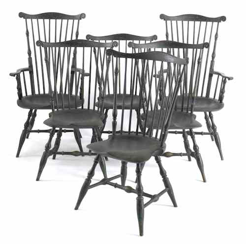 Appraisal: Set of six contemporary painted Windsor chairs to include two