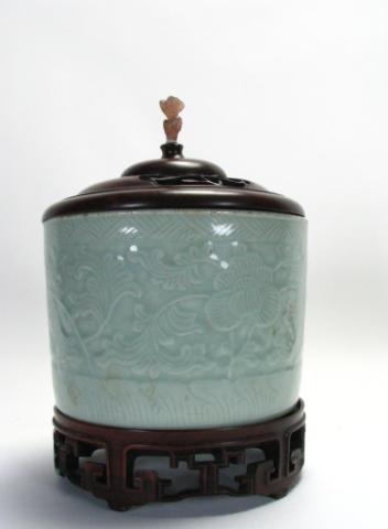 Appraisal: Ming Chinese Celadon Censer with embossed floral decoration pot is