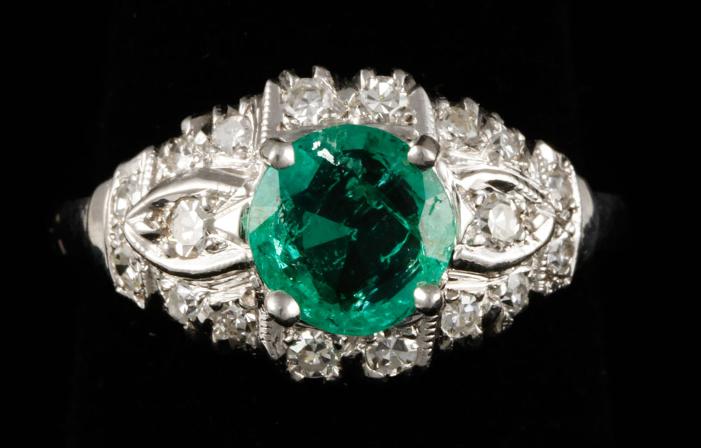 Appraisal: - K Gold Diamond and Emerald Ring K white gold