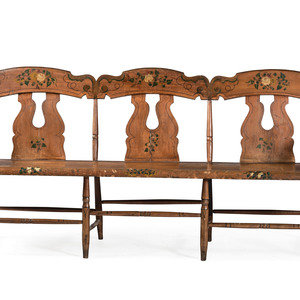 Appraisal: A Classical Stencil and Paint Decorated Triple-Back Bench th Century