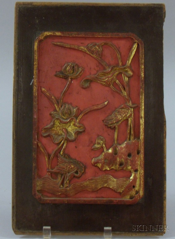 Appraisal: Chinese Temple Carving lacquered panel with carved and raised floral