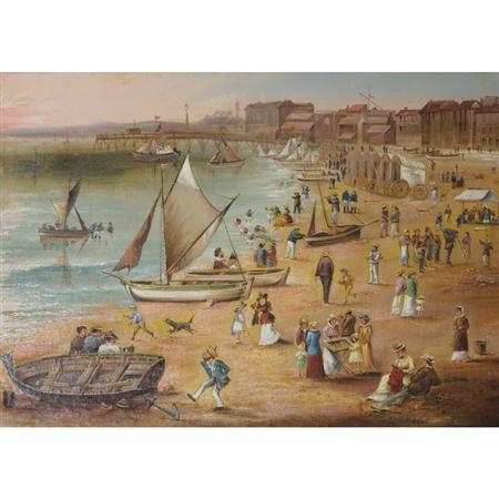 Appraisal: European School th Century Bustling Beach Scene Estimate nbsp nbsp