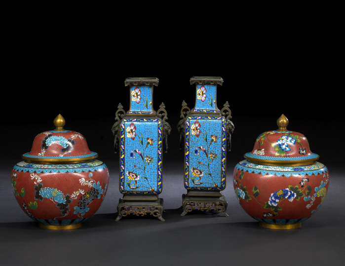 Appraisal: Pair of Chinese Cloisonne Covered Storage Jars second half th