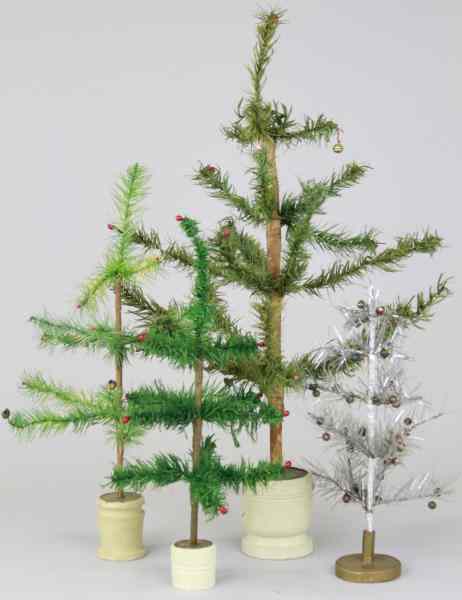 Appraisal: THREE FEATHER TREES AND SPARKLE TREE Three small round base