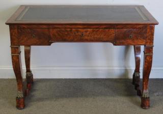 Appraisal: th Century Mahogany Leather Top Drawer Desk Beautiful desk with