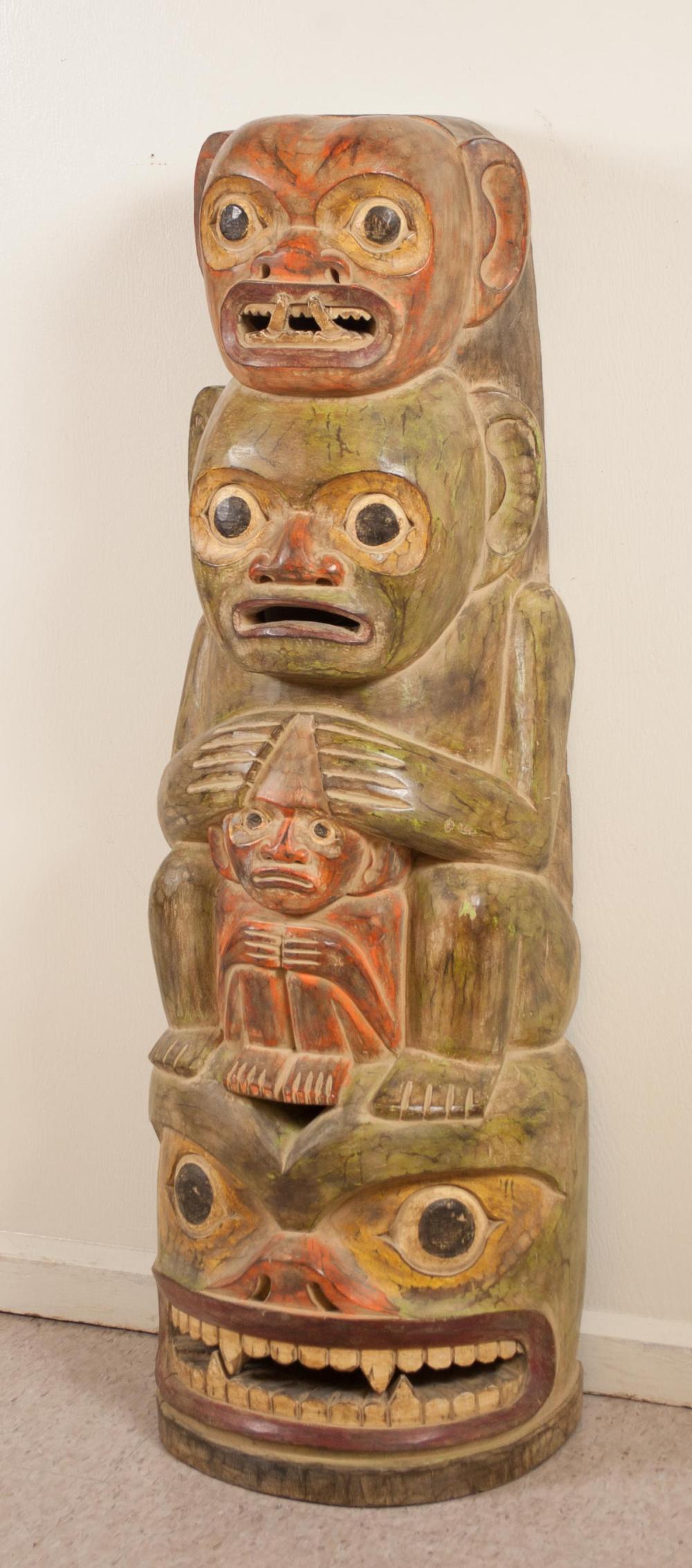 Appraisal: TOTEMIC-CARVED AND PAINTED WOOD WALL MASK Northwest Coast Tribal style