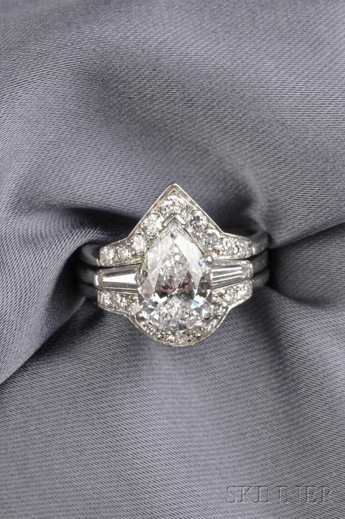 Appraisal: Platinum and Diamond Solitaire prong-set with a pear-shaped diamond weighing