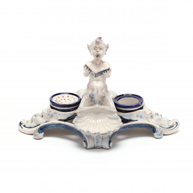 Appraisal: RICHARD GINORI ANTIQUE FIGURAL FAIENCE INKSTAND Italian mid- th century