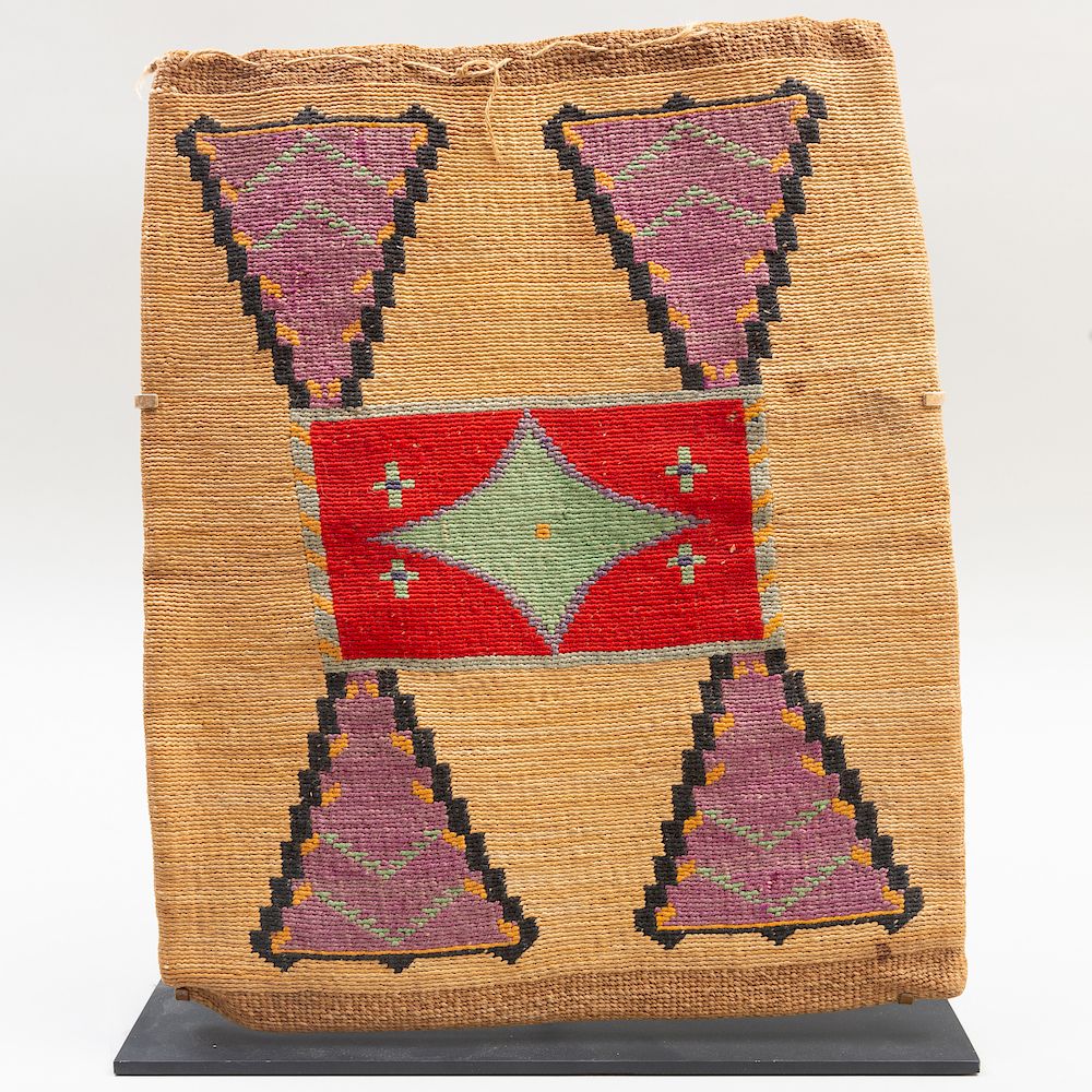 Appraisal: Nez Perce Woven Cornhusk Fibers and Wool Bag Raised on