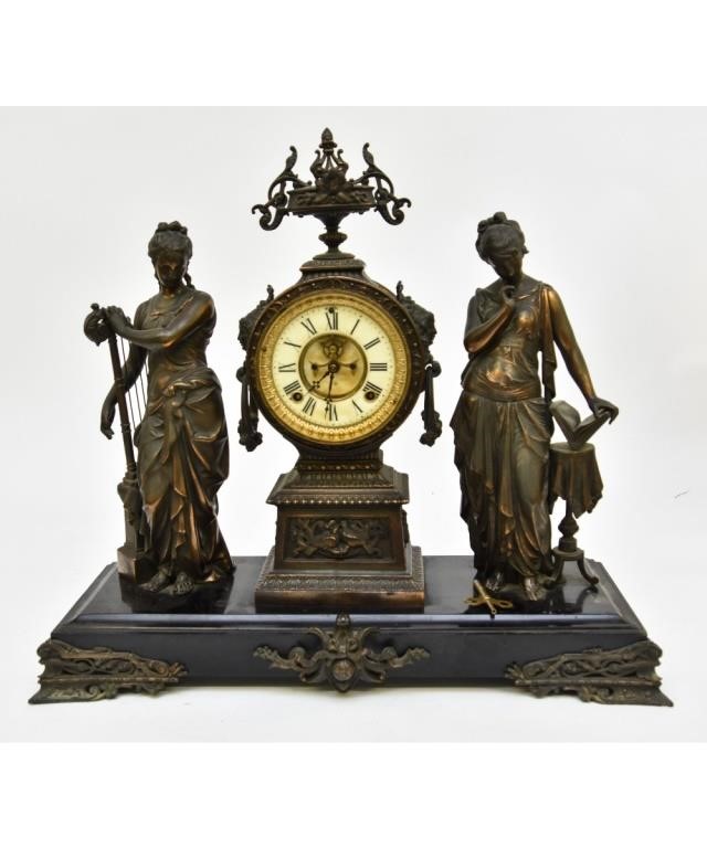 Appraisal: Large Ansonia double figural clock pat with two bronze patinated